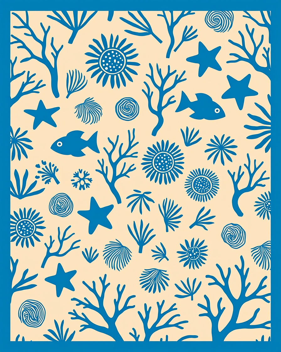 Ocean Life Coral Starfish Pattern Rug