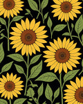 Bold Sunflower Pattern With Green Leaves Rug
