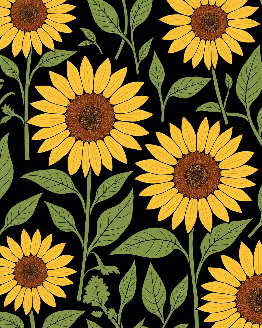 Bold Sunflower Pattern With Green Leaves Rug