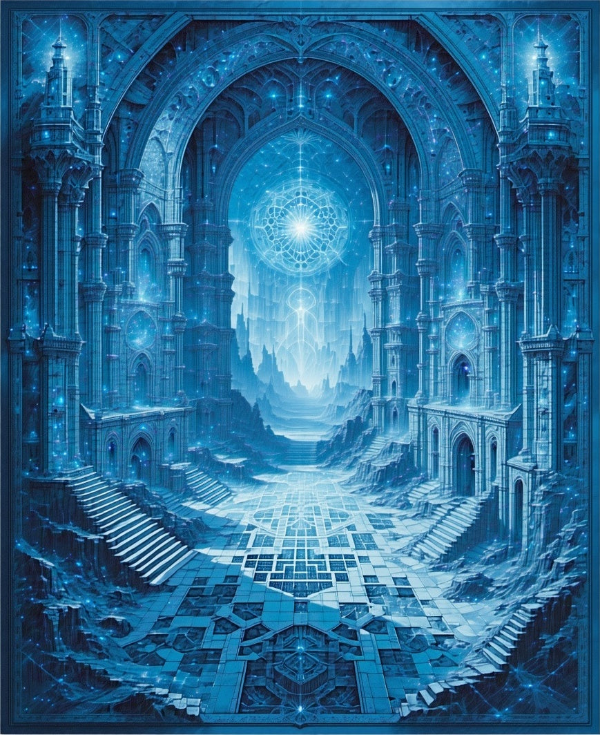 Majestic Blue Gothic Geometric Pattern Rug