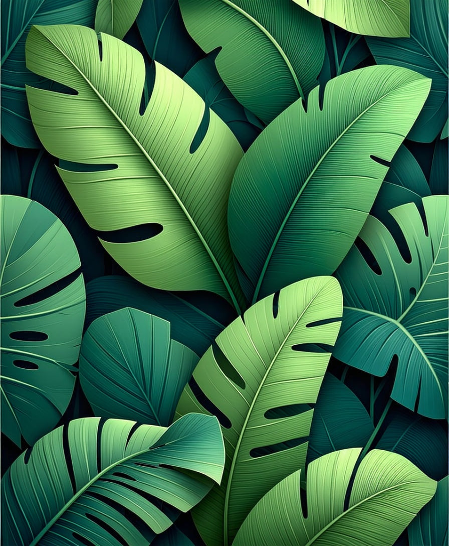 Lush Green Tropical Leaf Pattern Rug