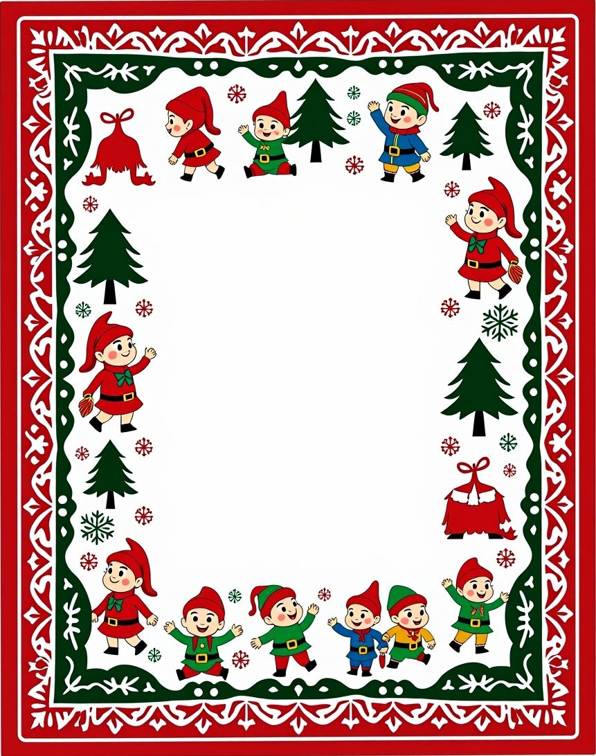 Whimsical Christmas Elves Border Rug