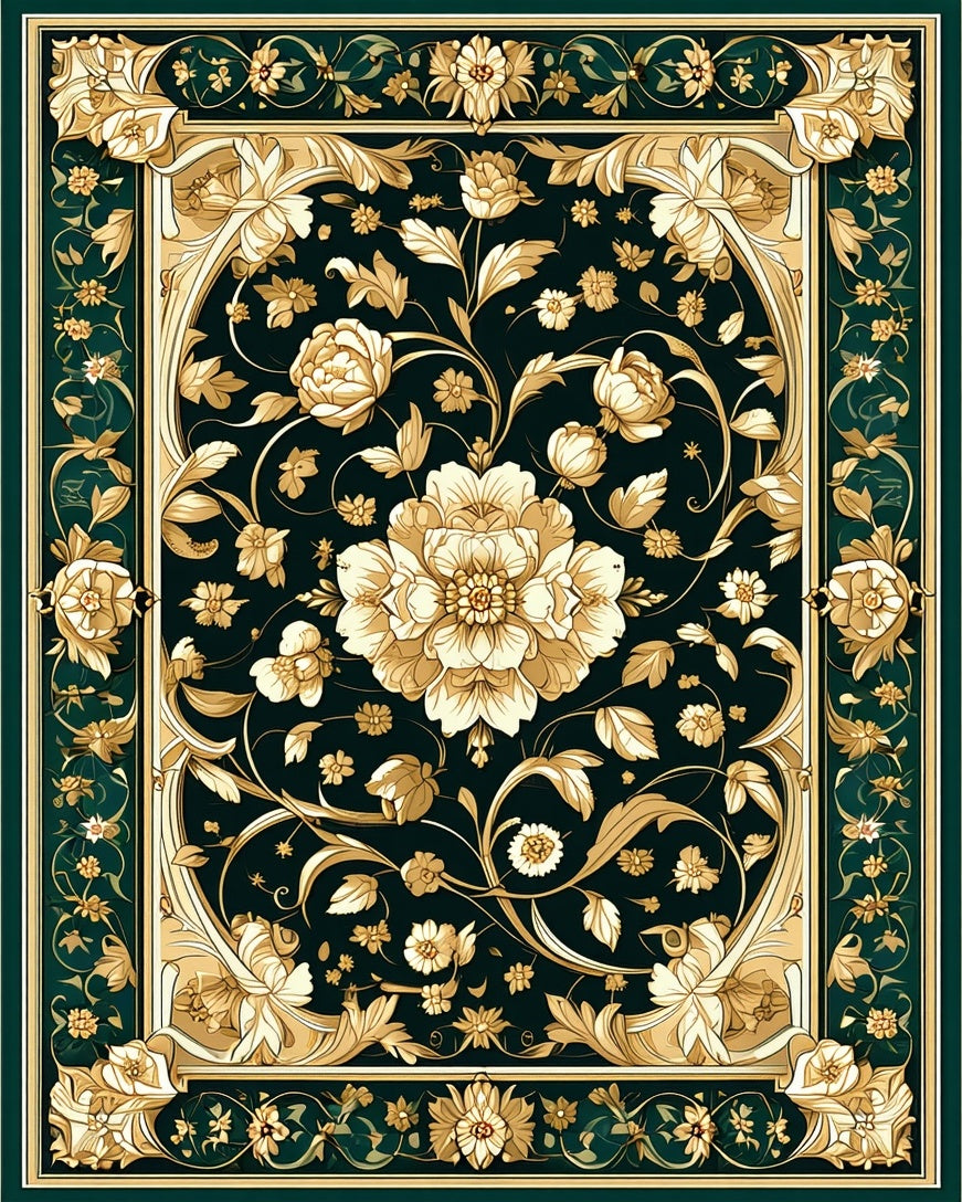 Intricate Floral Pattern With Gold Accents Rug