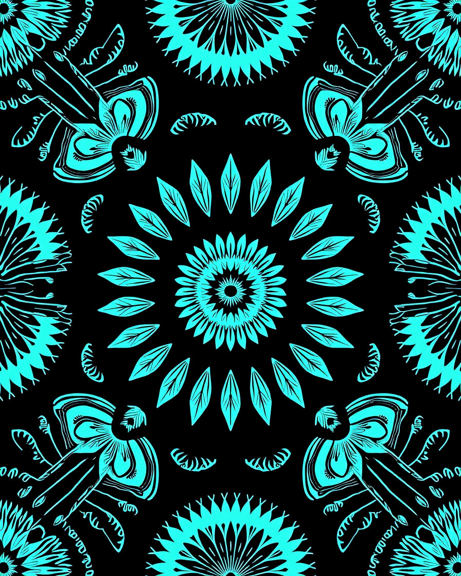 Cyan Abstract Floral Pattern Rug