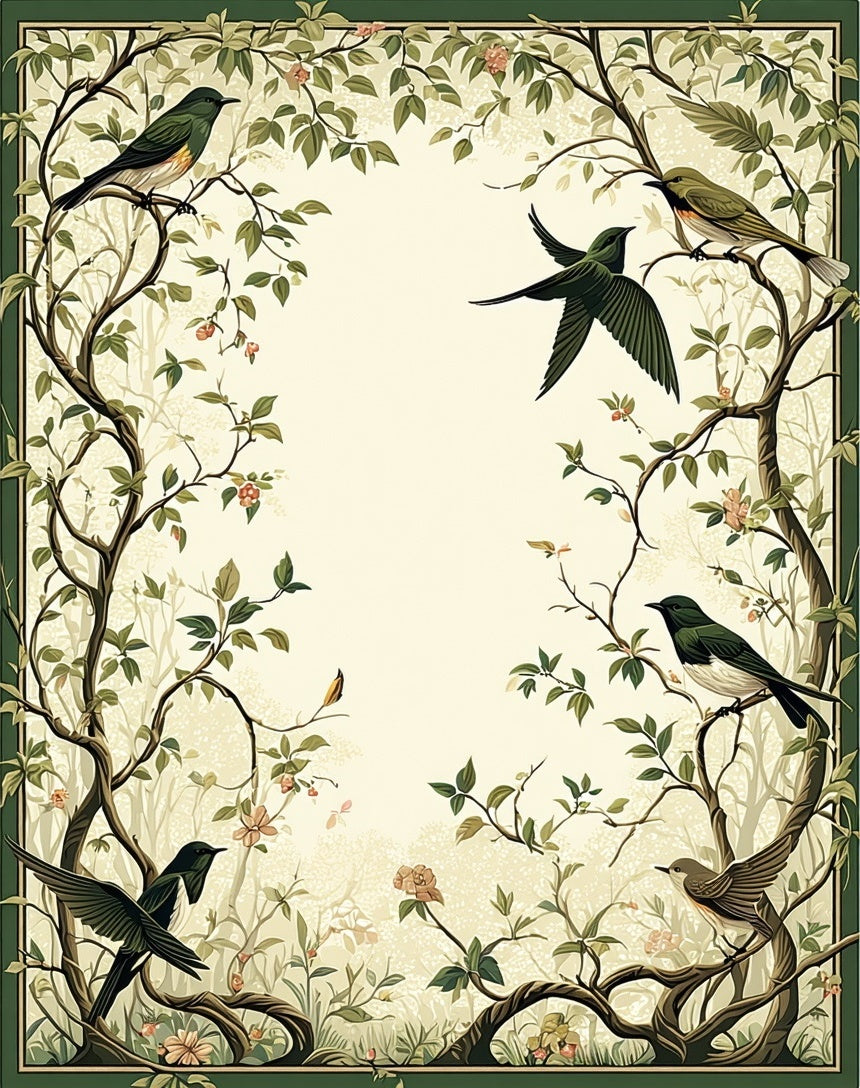 Enchanted Garden Bird Floral Pattern Rug