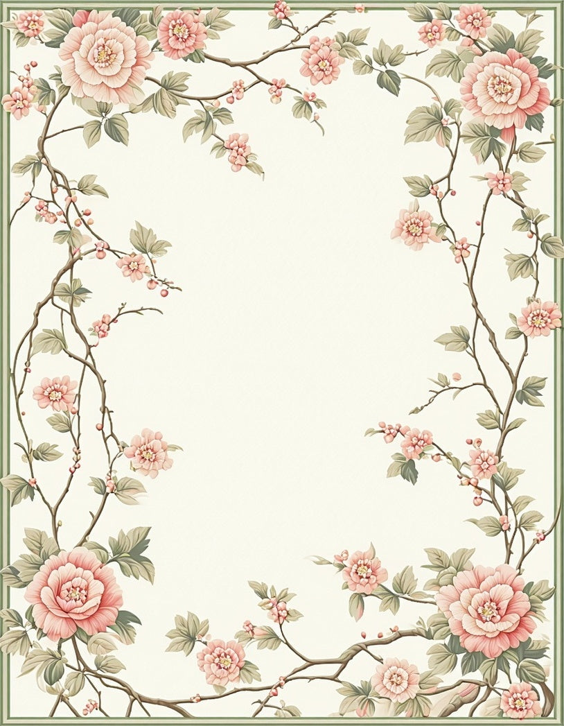 Soft Pink Floral Vine Pattern Rug