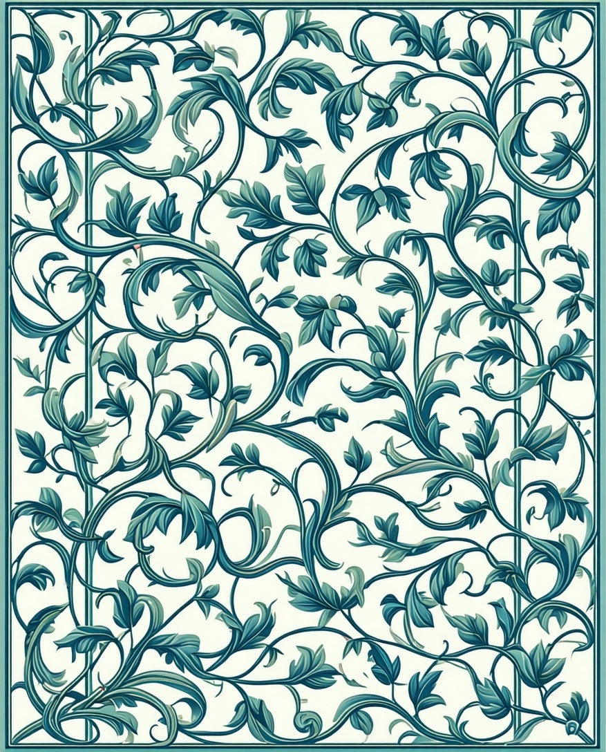Teal Vine Floral Pattern Rug