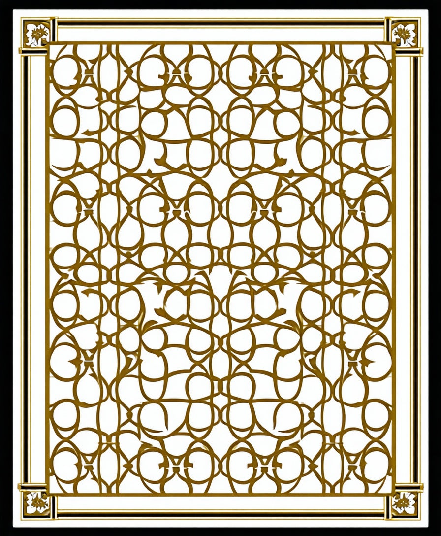Ornate White Gold Geometric Pattern Rug