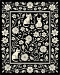 Whimsical Floral Kitten Silhouette Pattern Rug