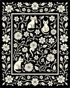 Whimsical Floral Kitten Silhouette Pattern Rug