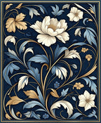 Elegant Navy Floral Scroll Pattern Rug