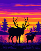Vibrant Sunset Elk Landscape Design Rug
