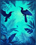 Tropical Blues 2 Birds Foliage Rug