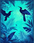 Tropical Blues 2 Birds Foliage Rug
