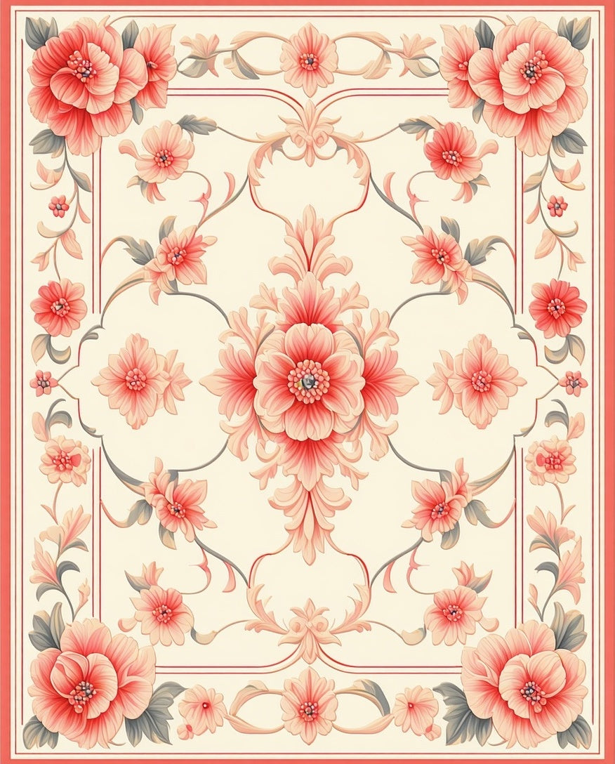 Elegant Floral Scrollwork Cream Rug