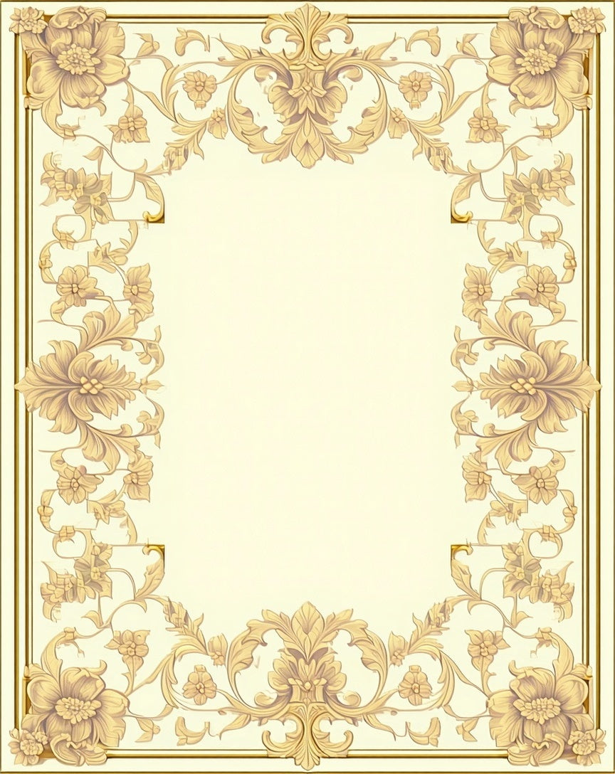 Elegant Golden Floral Scrollwork Frame Rug