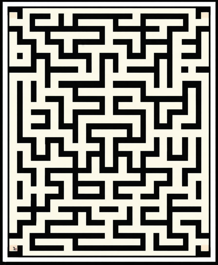 Black and White Geometric Maze Design Rug