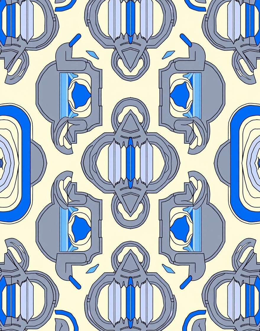 Abstract Symmetric Blue Geometric Design Rug