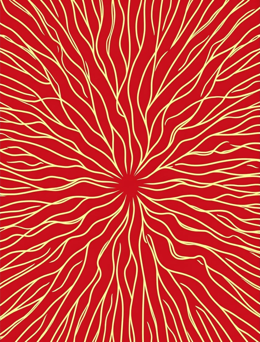 Red and Yellow Radial Organic Pattern Rug