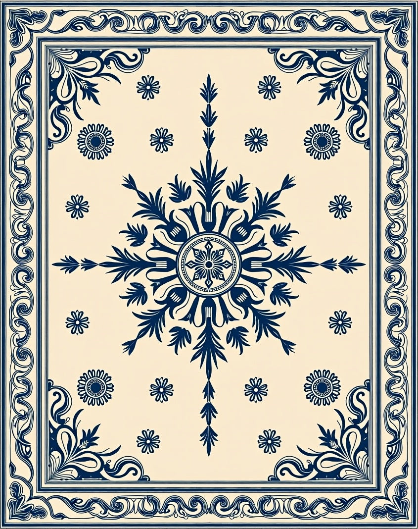 Traditional Scrollwork Floral Medallion Design Rug