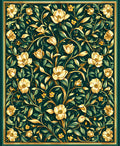 Golden floral pattern on dark green background Rug