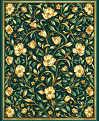 Golden floral pattern on dark green background Rug