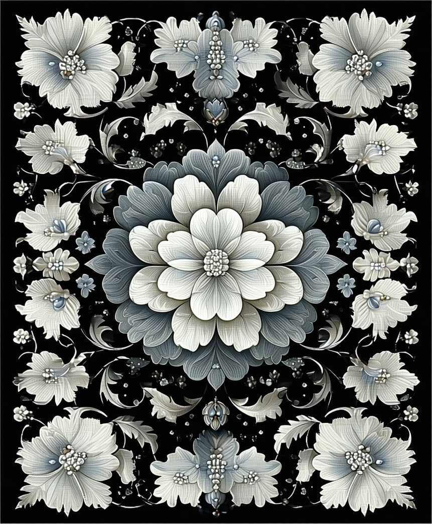 Elegant Gray Floral Pattern Rug