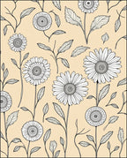 Outline Daisy Botanical Patterned Rug