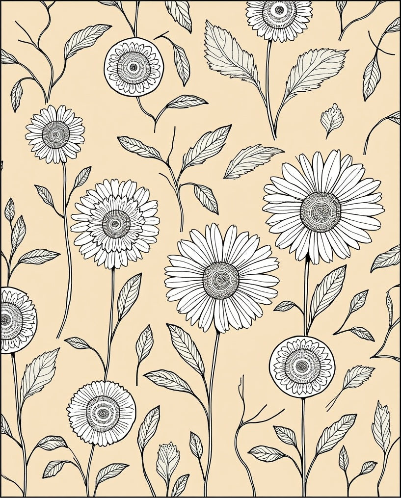 Outline Daisy Botanical Patterned Rug