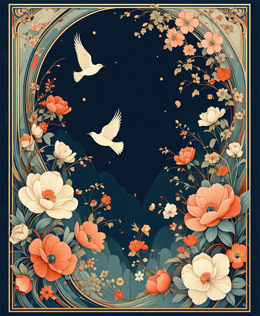 Floral Birds With Lush Garden Border Rug