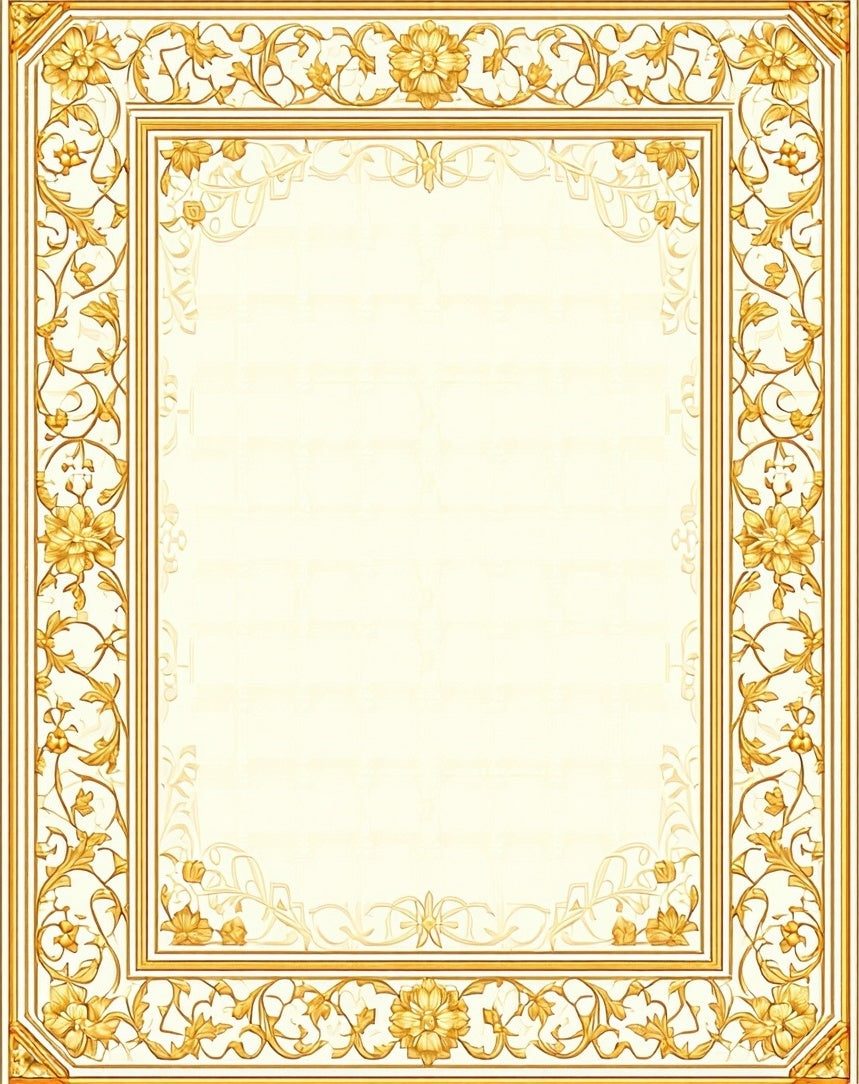Golden Floral Nouveau Abstract Frame Rug