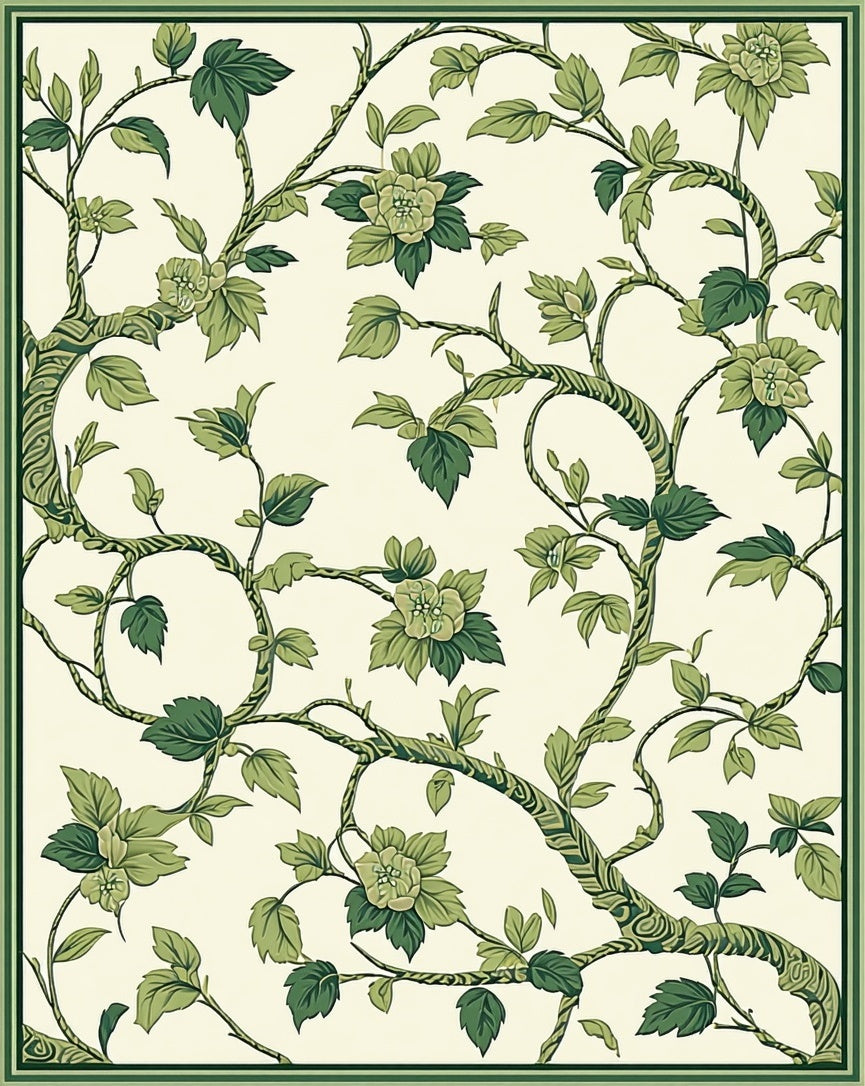 Green Floral Vine Pattern Rug