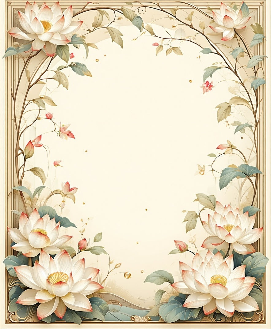 Elegant Lotus Floral Vine Border Rug