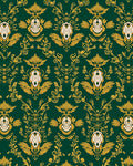 Elaborate Gold Green Damask Pattern Rug