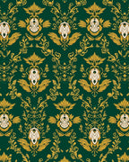 Elaborate Gold Green Damask Pattern Rug