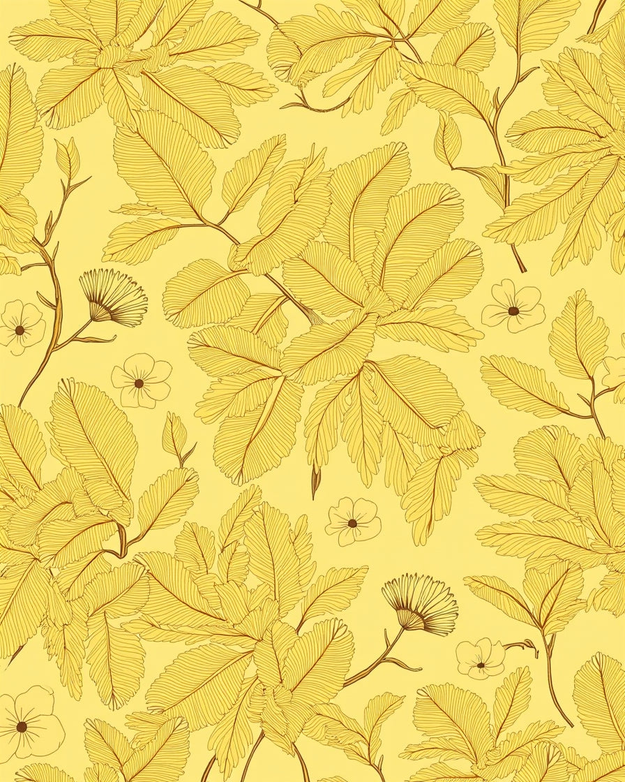 Yellow Botanical Line Art Pattern Rug