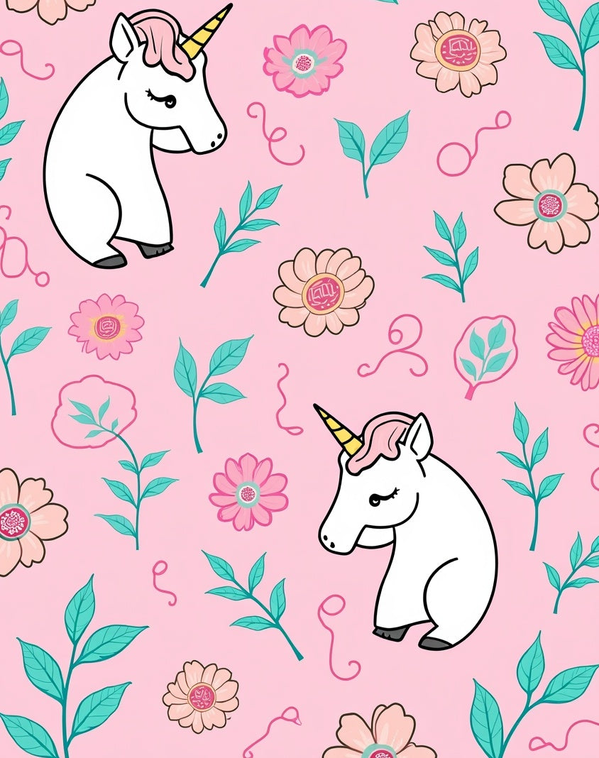 Cute Unicorn Floral Pattern Rug