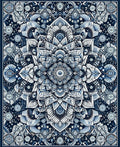 Intricate Blue White Mandala Pattern Rug
