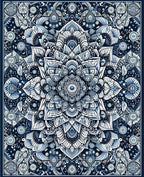 Intricate Blue White Mandala Pattern Rug