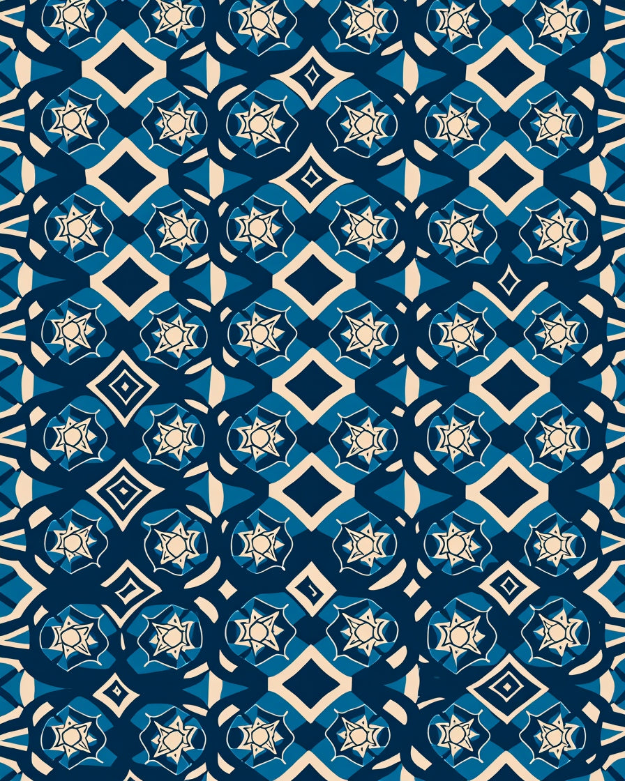 Navy Cream Starburst Geometric Pattern Rug