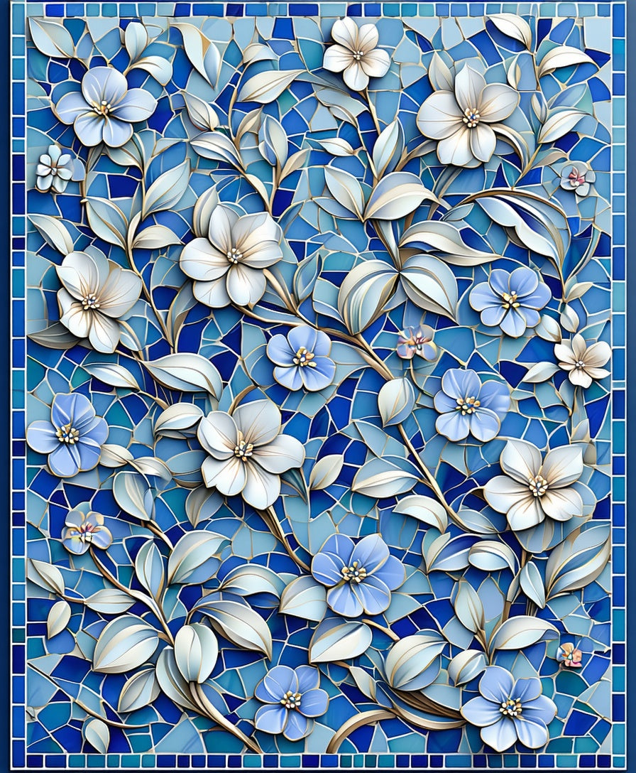 Blue Floral Mosaic Delight Rug