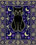Whimsical Black Cat Moon Floral Design Rug