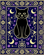 Whimsical Black Cat Moon Floral Design Rug