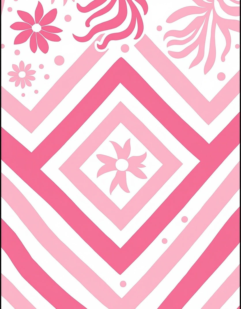 Pink Floral Geometric Stripe Design Rug