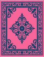 Pink Blue Floral Medallion Border Rug