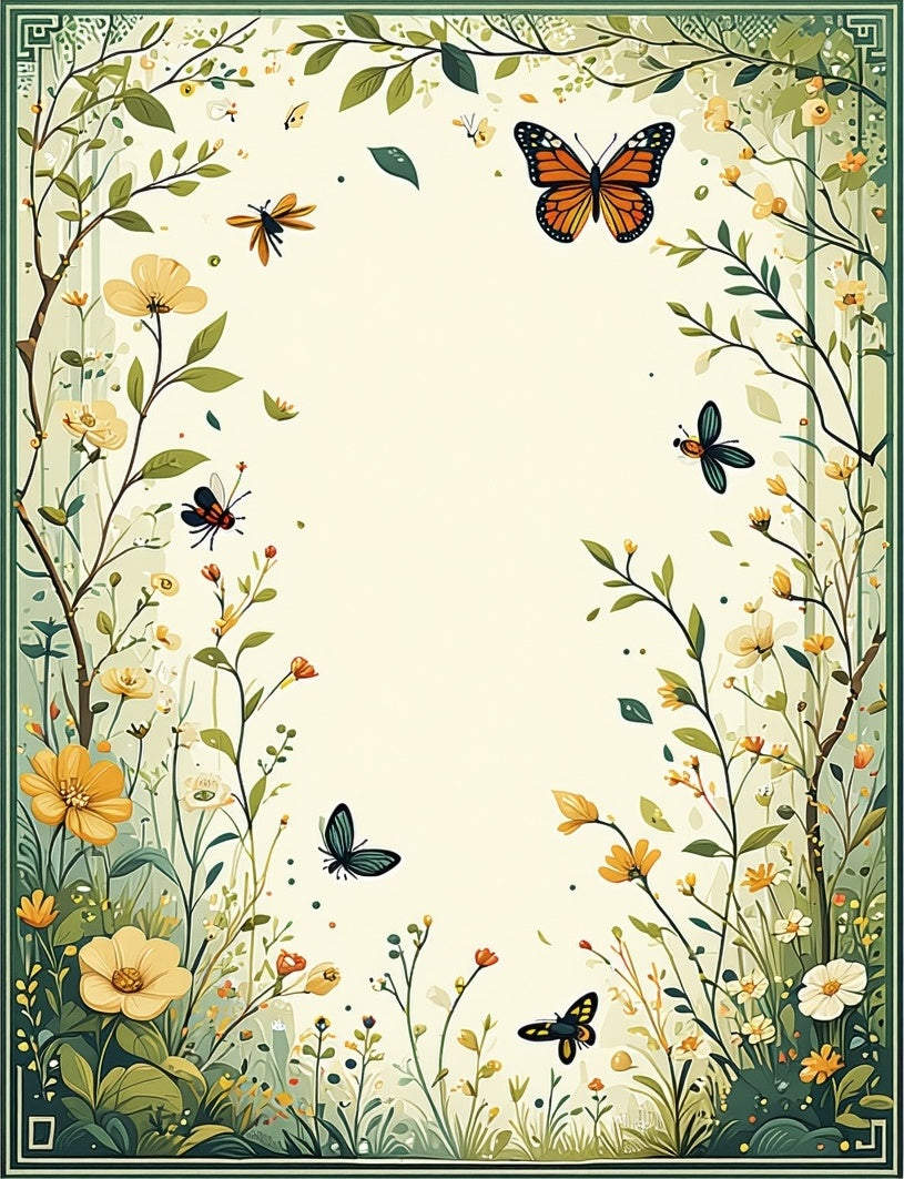 Whimsical Floral and Butterfly Garden Design Rug