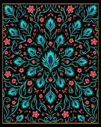 Vibrant Peacock Feather Floral Pattern Rug
