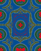 Vibrant Blue Red Floral Medallion Scroll Rug