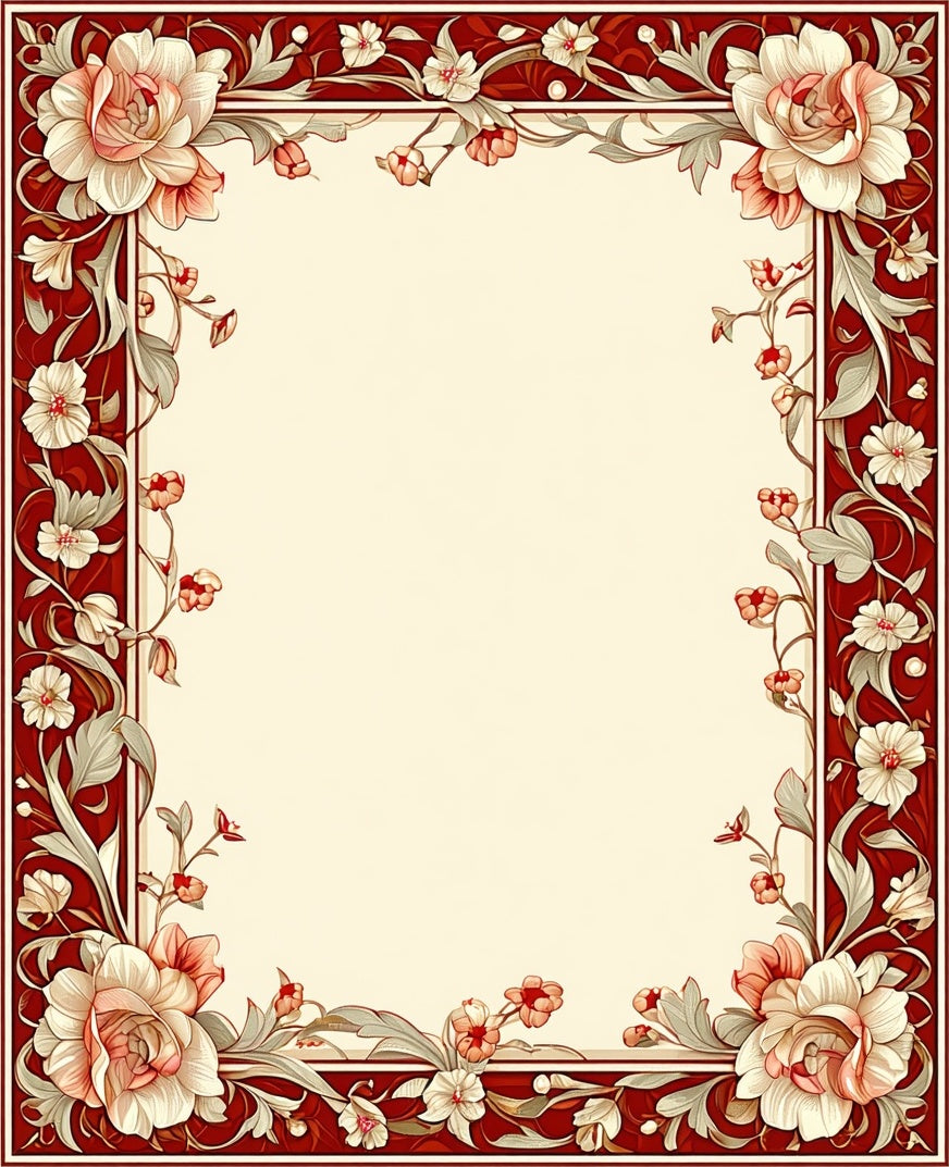 Rich Red Floral Scroll Pattern Rug