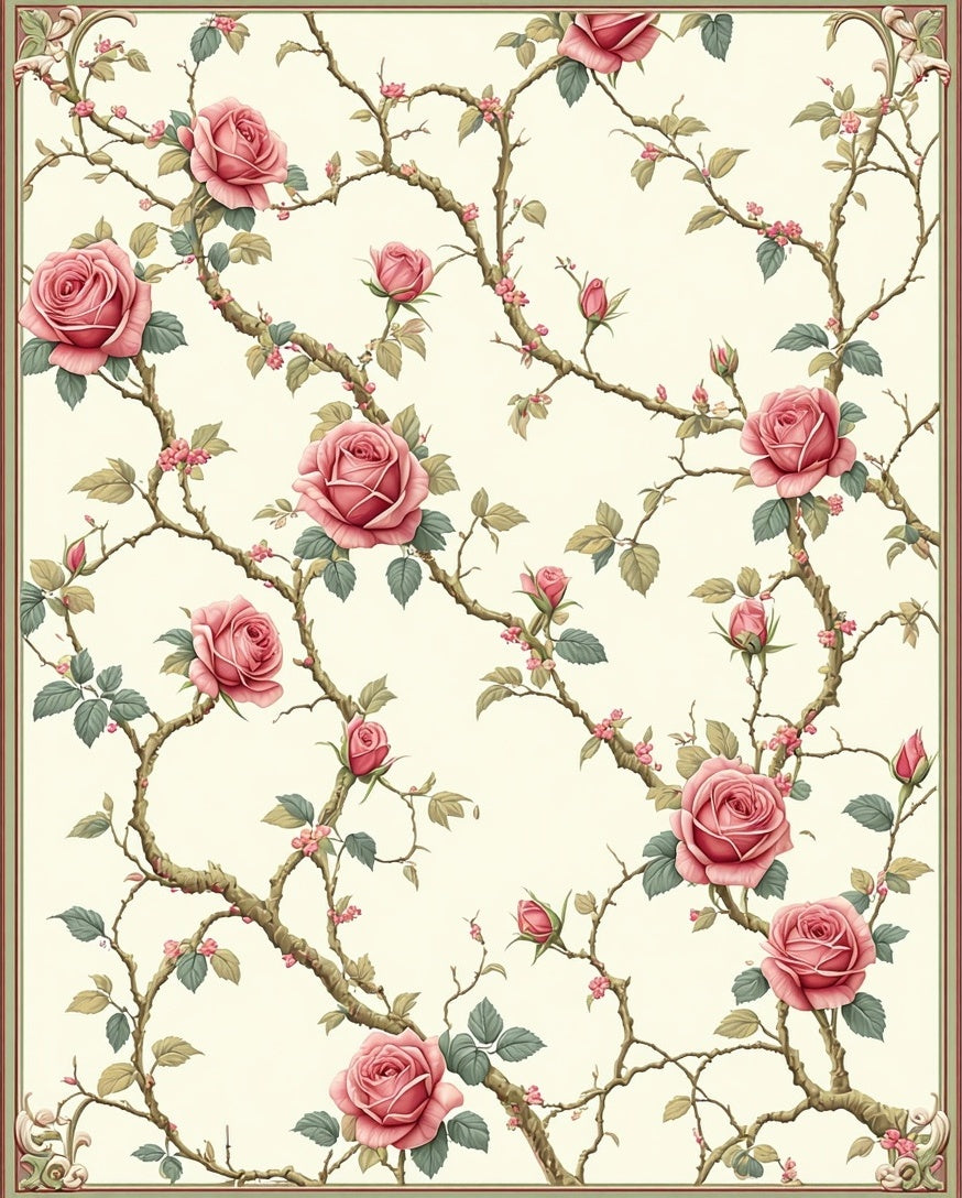 Vintage Rose Vine Floral Pattern Rug